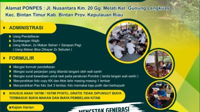 Pondok Pesantren Al-Mubarok Yayasan Bariklana Bintan, Kembali Membuka Pendaftaran Santri Baru