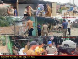 Satpol PP Besinergi Dengan TNI/ Polri Dan Dishub Tertibkan PKL di Jalan SM Raja, Mengamankan Sementara Barang Pedagang