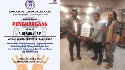 Ketua Komnas Perlindungan anak Beri Penghargaan Kepada Budi Sabani.,SE Sebagai Anggota DPRD Inspiratif Peduli Anak